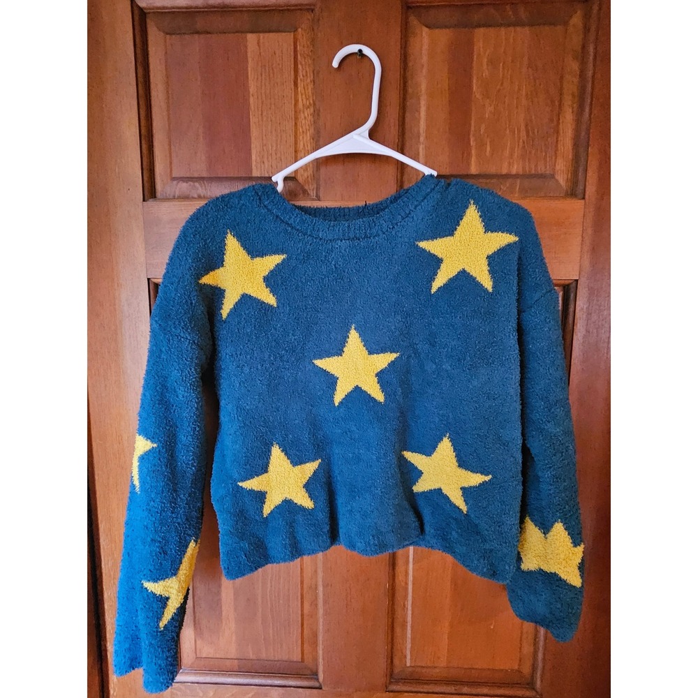 Franki by Francesca's Girls Teal Blue Fuzzy Star Popcorn Knit Sweater Size 14